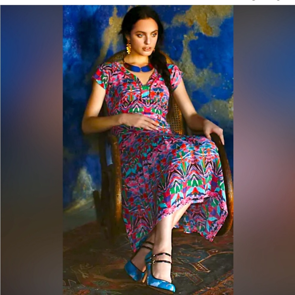 Anthropologie Vanessa Virginia abstract mural maxi dress size 0